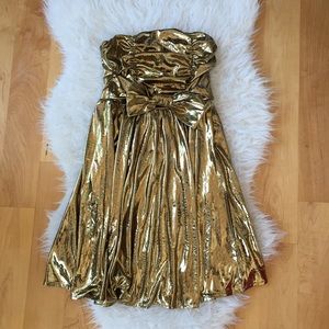 H&M gold metallic strapless dress