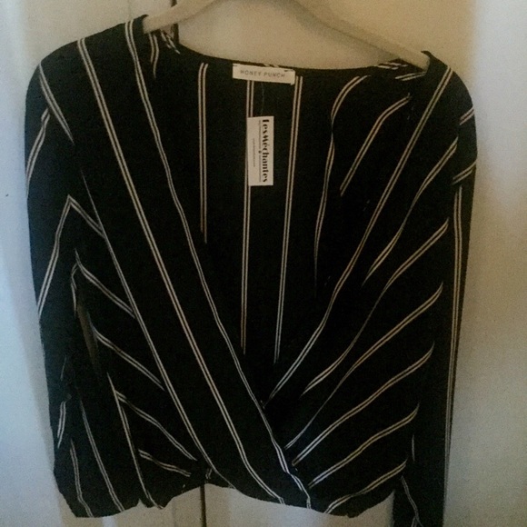 [Boutique]striped surplice top - Picture 4 of 4