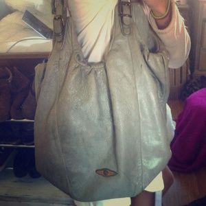 Grey leather oversized purse