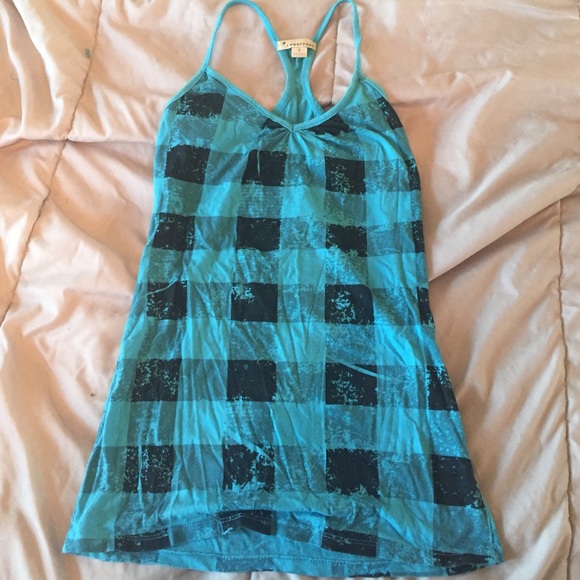 Blue and black checkered tank top