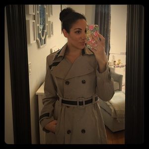 Calvin Klein Trench Coat with Faux Leather Trim