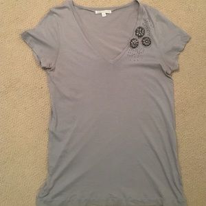 J. Crew Beaded V-neck Gray tee size L