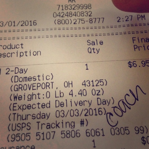 Proof of shipment for coach wristlet