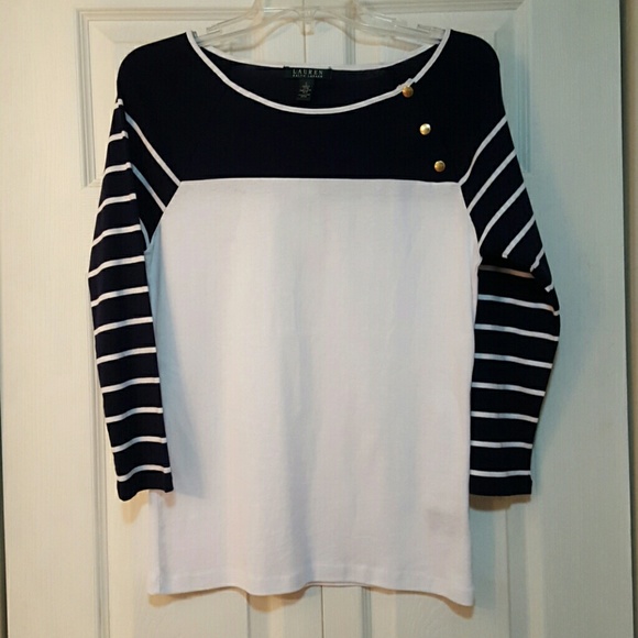 NWT Ralph Lauren navy and white top