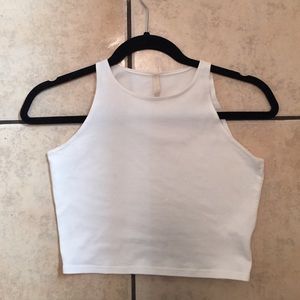 High neck crop top white