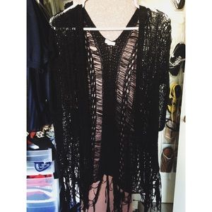 Fringed short sleeve cardigan