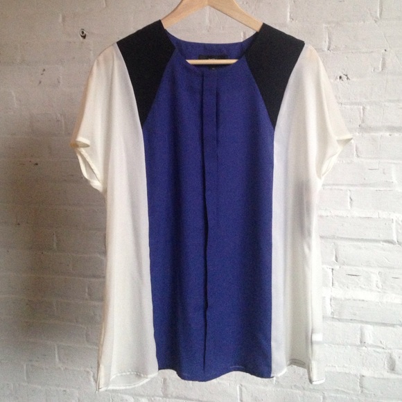 Colorblock sheer blouse. Cobalt blue.