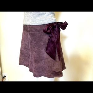 BEBE Purple 100% Genuine Leather Mini Skirt