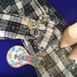 Bleached Ombré Plaid Top