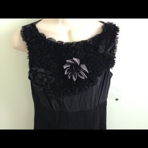 Rosette Flower Ruffled Black Dress