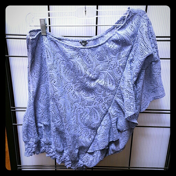 Open shoulder blue lace dress top
