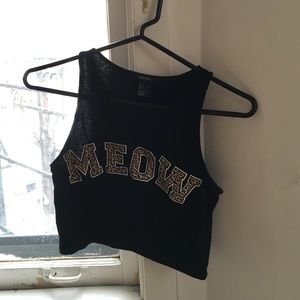 "MEOW" Black & Cheetah Crop Top (S)