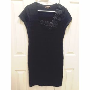 Fitted Black Dress with Flowers