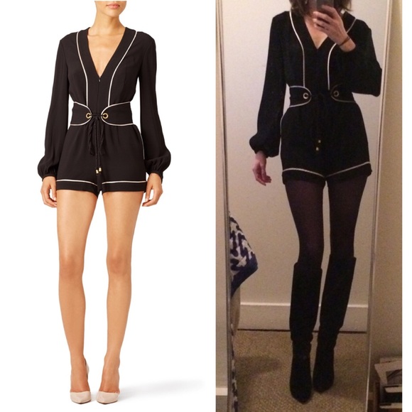 New Rachel Zoe Sexy Silk Trim Black Piped Romper 8