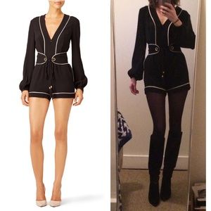 New Rachel Zoe Sexy Silk Trim Black Piped Romper 8