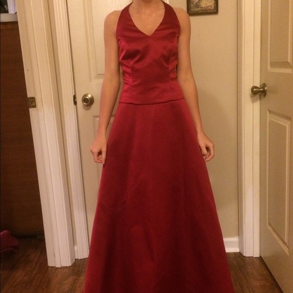 red satin bridesmaid/ prom dress