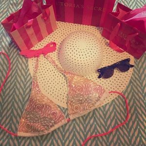 NWOT Victoria's Secret pink & gold sequin swimtop