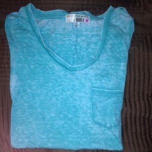 Blue-green and white shirt