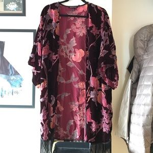 Maroon Velvet Fringe Kimono
