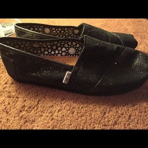 Black sequin Toms Slip on Shoes
