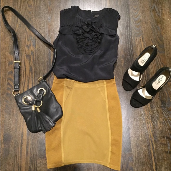 BCBG black silk rosette top