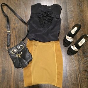 BCBG black silk rosette top