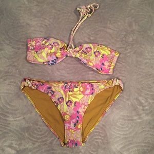 Floral Print Halter Bandeau Bikini Set