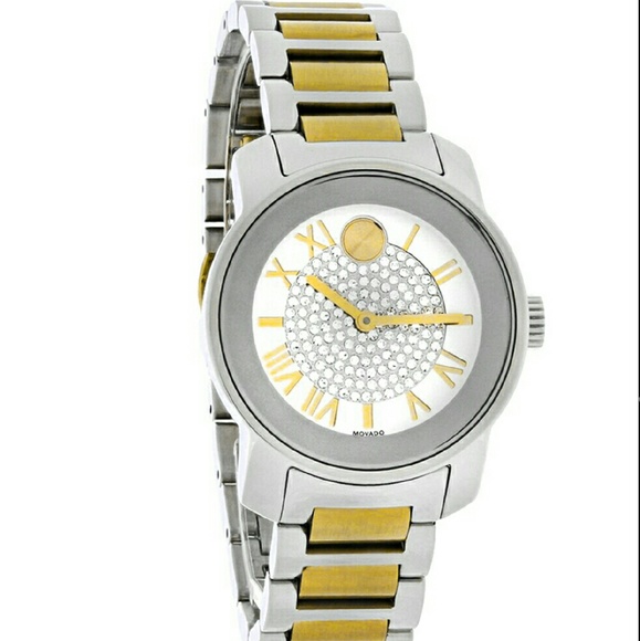 Movado bold ladies crystal two tone Swiss watch