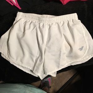 White varsity athletic shorts
