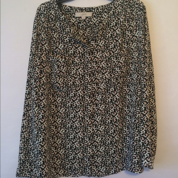 LOFT animal print button front blouse.