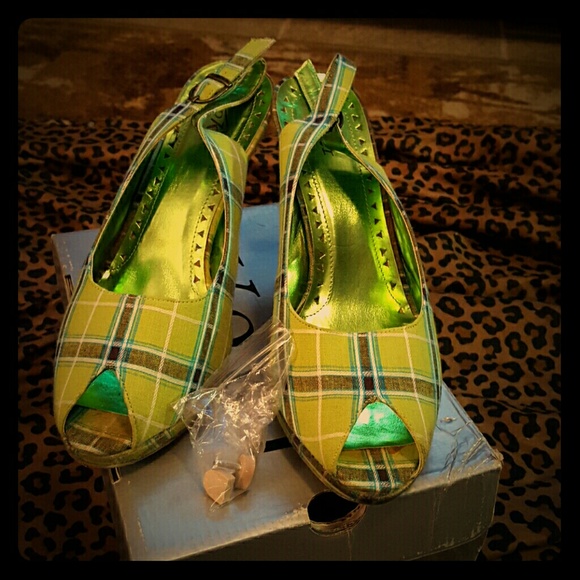Green plaid sling backs