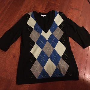 Black argyle sweater