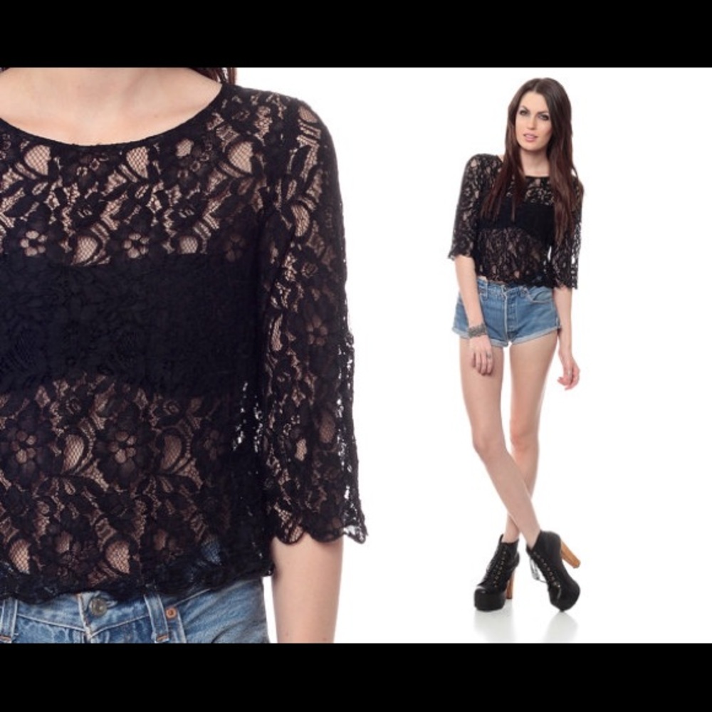 TELA black lace crop top