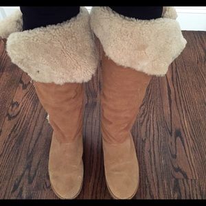 Faux shearling high boots