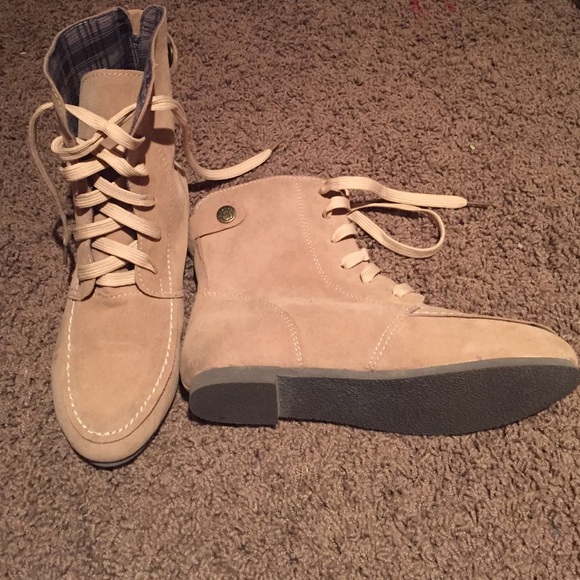 Tan lace up booties
