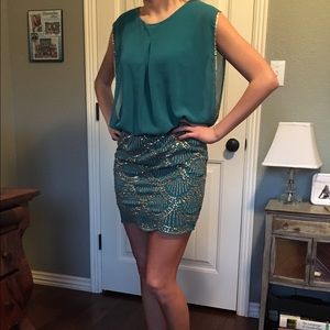 Aqua dress with bottom sequin design