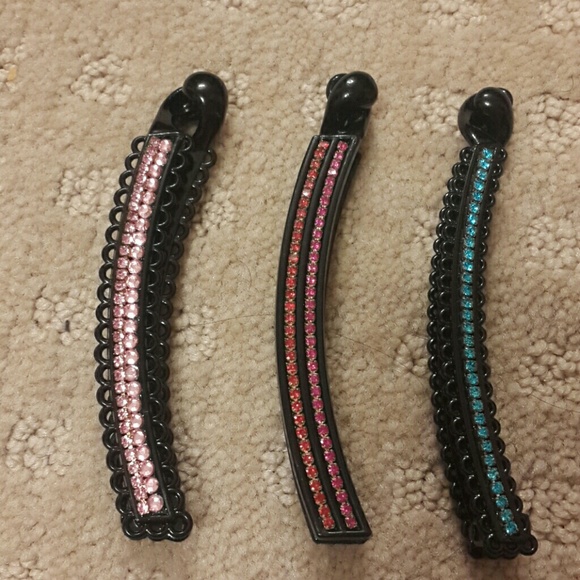3 big hair clips with coloured stones - Picture 1 of 2