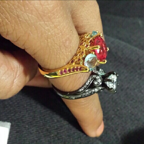 Gold sapphire rings ruby and aquamarine rings - Picture 2 of 4