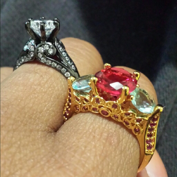 Gold sapphire rings ruby and aquamarine rings - Picture 3 of 4