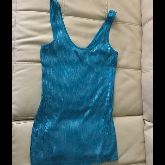 Express aqua sequin tank - Picture 2 of 3