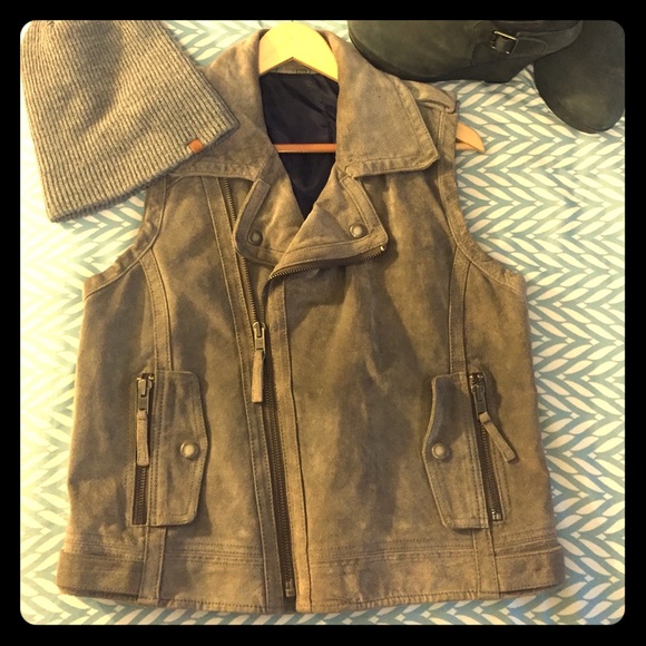 AE grey suade moto zip up best SZ M