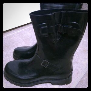 Black rain boots--mid calf