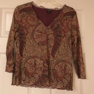 V necked brown design top