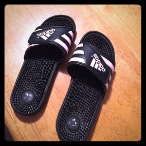 Adidas pink and black slides
