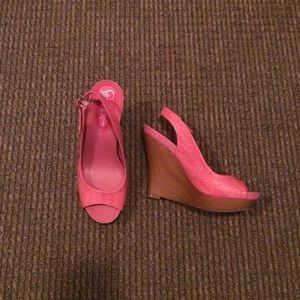 Pink open toe heels