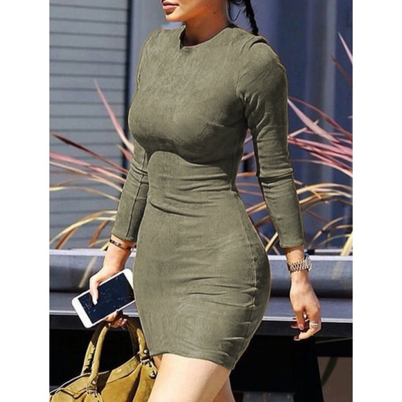 Army green suede mini dress
