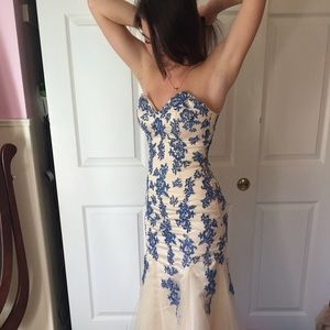 Deep blue and cream homecoming dress