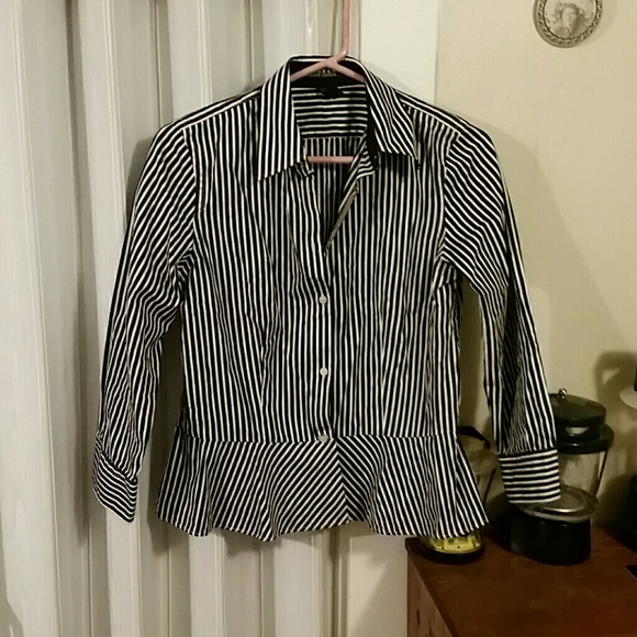 Peplum top black white stripe RL