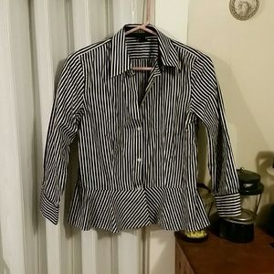 Peplum top black white stripe RL