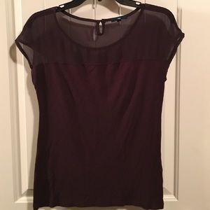 Short Sleeved Plum Colored Top with Sheer Detail